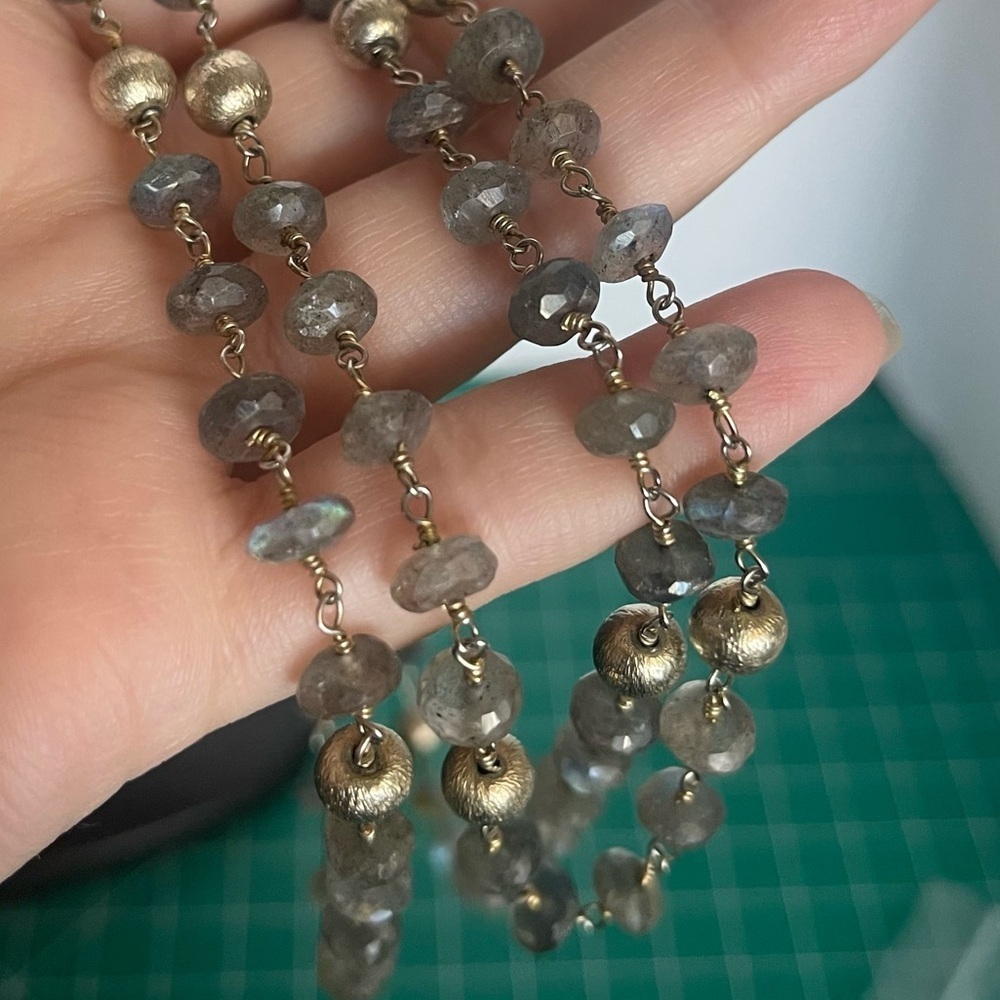 Gold Filled Long Statement Labrodite Necklace - image 5